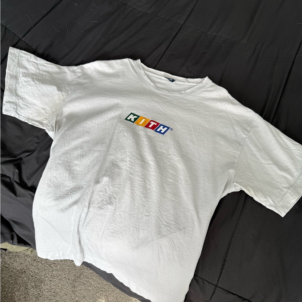 Kith White Tee with Green, Orange, Yellow, Blue Block Logo